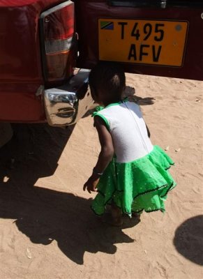 Bukumbi village - Margaret has discovered her reflection in a bumper