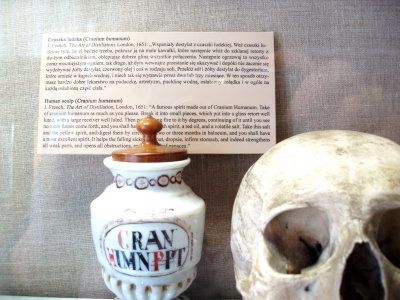 Pharmacy museum - ancient remedy using human skull and brain