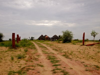 The wonderful Gemar Singhs homestay - Hacra Dhani - the guest huts can be seen in the distance