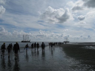 Wadlopen naar de schepen op Terschelling