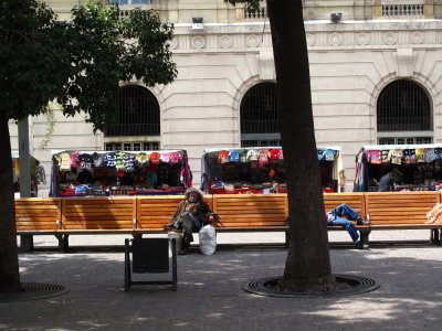Plaza de Armas, long wooden chair