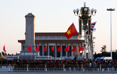 The square was packed around the flagpole.  It was also the 7th Asia-Europe meeting, hence the Vietnamese and British flags.