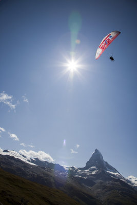 Mom paragliding over the Matterhorn, Zermatt.