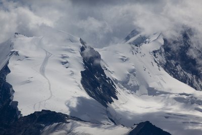 Path up the Bishorn, Weisshorn obscured by clouds.