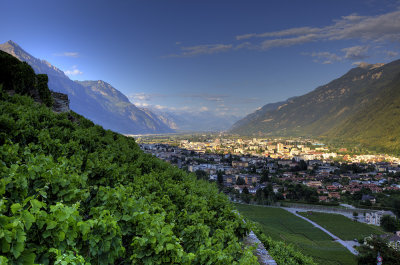 Sunset on Martigny, at the end of the Rhone Valley.