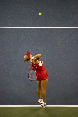 Elena Dementieva serving.