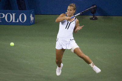 Cibulkova flying forehand.