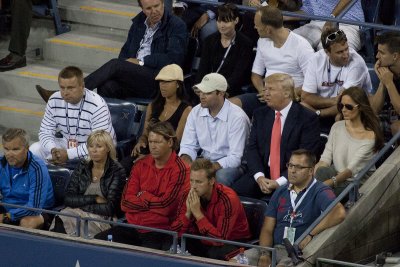 The Donald in Wozniacki's player box.