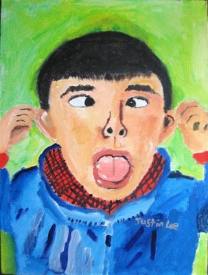 self-portrait - my funny face, Justin, age:10