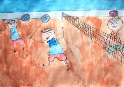 playing badminton, Justin, age:10