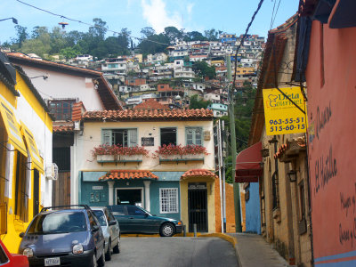 Colourful houses up on the hill