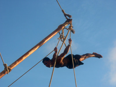 One of the crew putting on a display