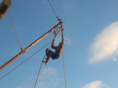 One of the crew putting on a display