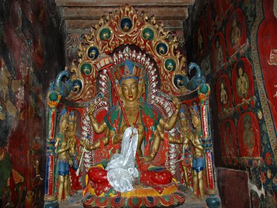 There are many Buddhas Guardians and frescoes   in the approx 70 chapels in the stupa
