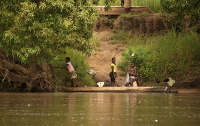 Washing clothes on the banks of the White Nile