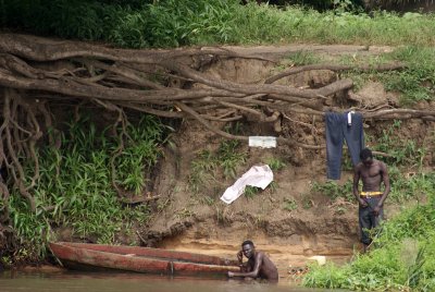 Washing clothes on the banks of the White Nile