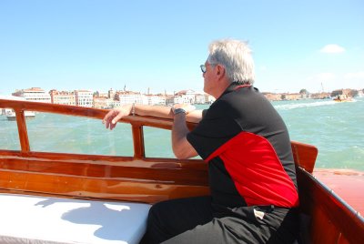  Dave in the water taxi enjoying his first real look at Venice