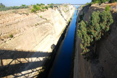 Corinth Canal taken from an overhead bridge