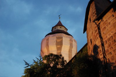 Castle tower by night