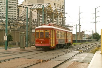 Trolley along the Mississippi Waterfront