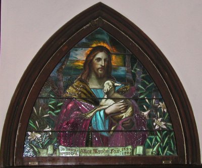WINDOW OF HISTORIC CHURCH IN BAR HARBOR