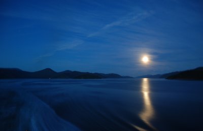Moonlit ferry ride to the South Island.