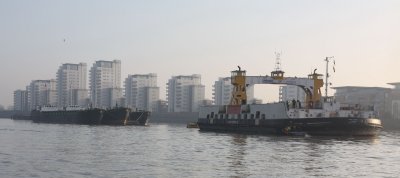 Spare ferry moored by site of Woolwich Arsenal