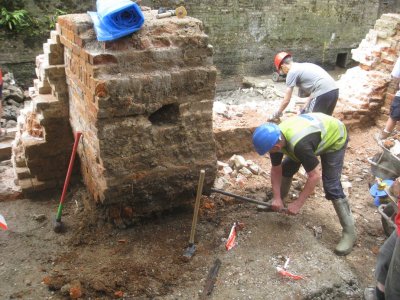 River Gipping Baylam Lock. Wall buttress had lower level timber tie each side with cross piece at rear and a tie higher up