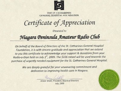 Certificate from St Catharines General Hospital