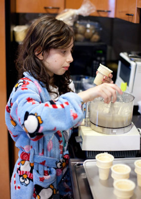 Sara making Ice Cream Cone Cakes
