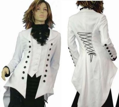 white w black buttons victorian coat - S/M