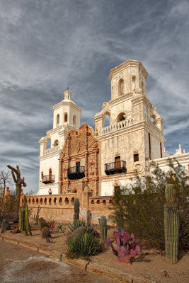 San Xavior Mission with Cacti  - Arizona