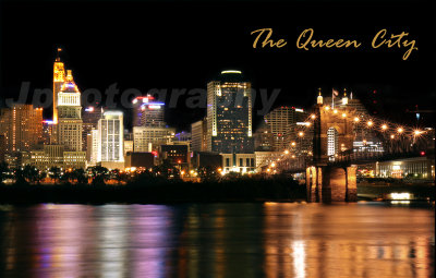 Queen City at Night Cincinnati, Ohio Skyline
