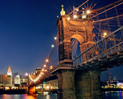 Nightime Over the Ohio<br>John A. Roebling Bridge