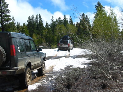 Crossing the first of several snow drifts