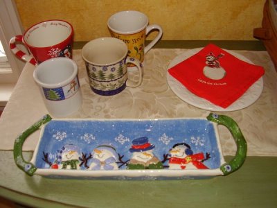The green washstand... with some Christmas items.