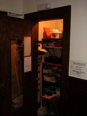 Closet in back with sound controls