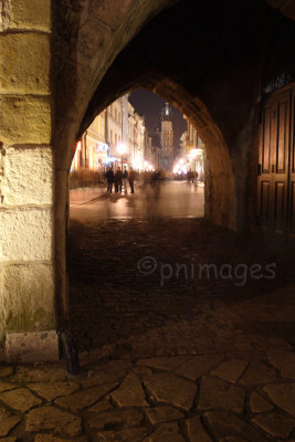 Through St Florian's Gate at night,  Krakow,   Poland.