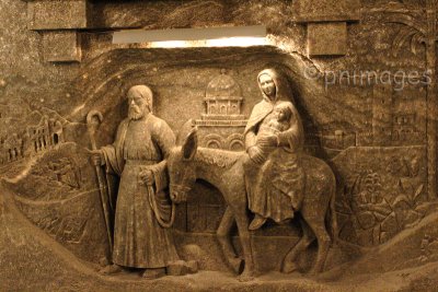 Mary and Joseph leave Bethlehem,  The Chapel of St Kinga,  The weiliczka Salt Mine,   Poland.