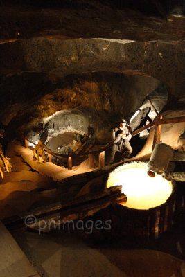 Miners carrying Salt water to be boiled,  The wieliczka Salt Mine,   Poland.