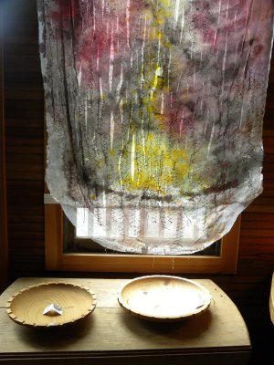 Tapestry, bowls and window