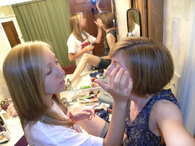 Erin, doing my make-up before the wedding