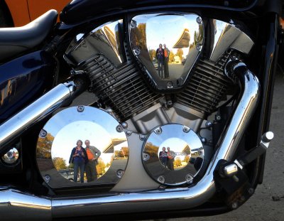 Reflected in a Honda motorcycle