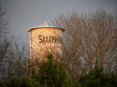Water tower at sunset