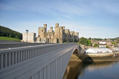 Crossing the bridge to Conwy Castle