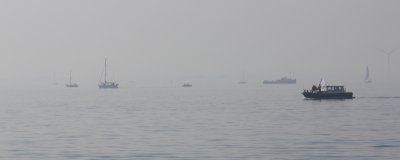 Some of the observer boats in line