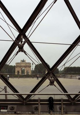 L'arc de triomphe du Carrousel vu à travers la lorgnette de la pyramide du Louvre