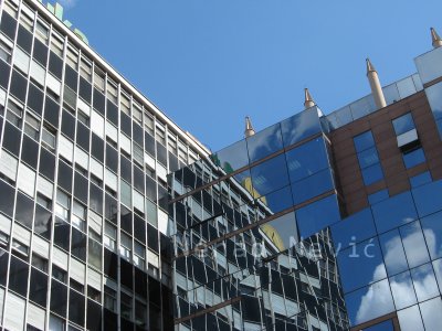 Sremska street. Glass, plastic, and the blue yonder.