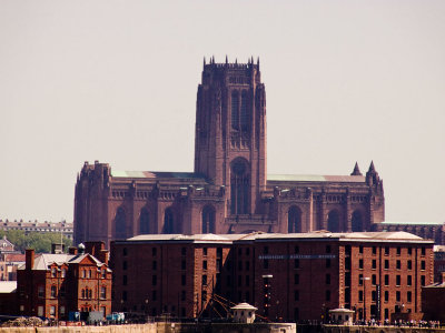 Anglican Cathedral dwarfs the Liverpool watrfront