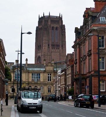 Liverpool Anglican Cathedral towers above Hope Street